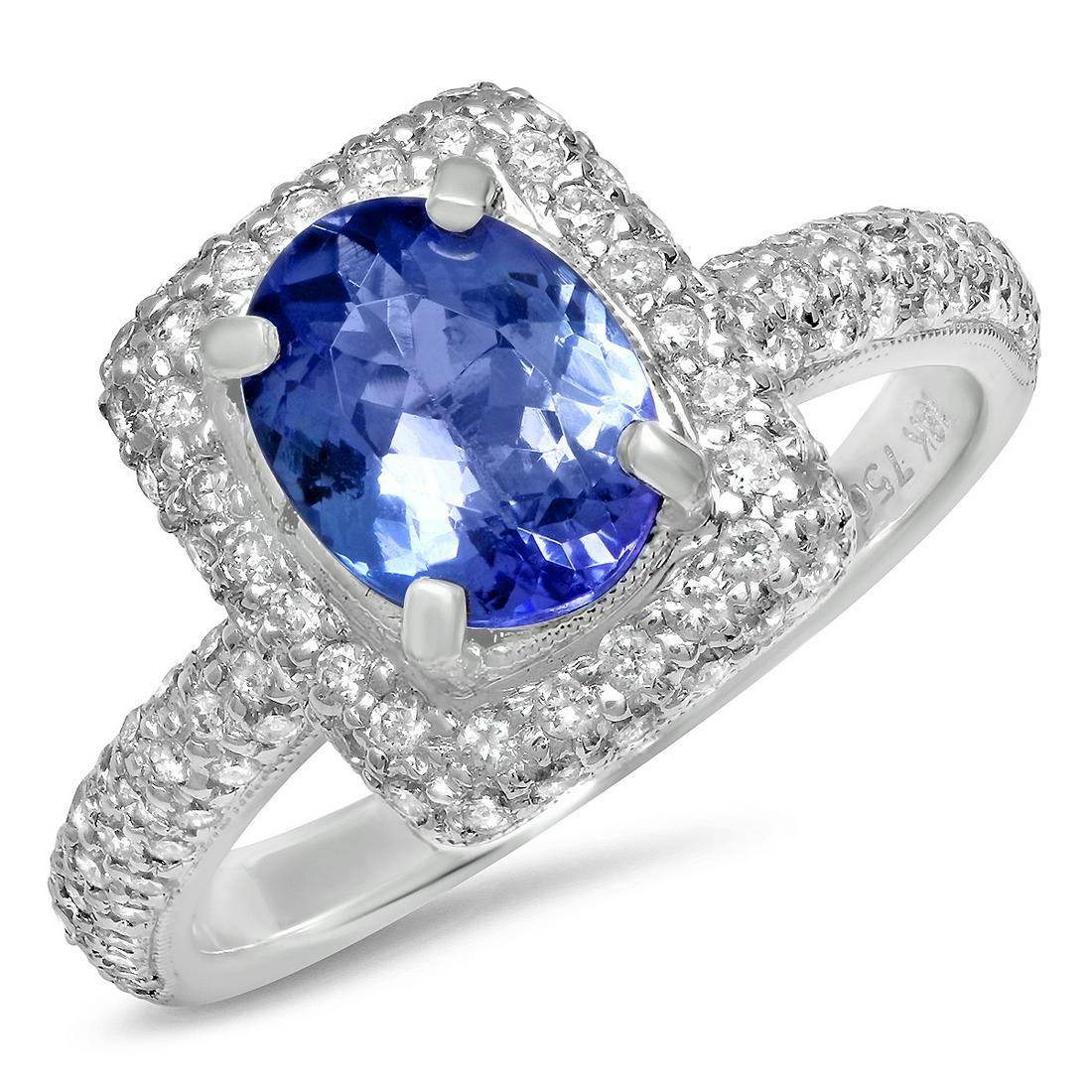18K WHITE GOLD 2.85CT TANZANITE 1.10CT DIAMOND RING (1 of 2)