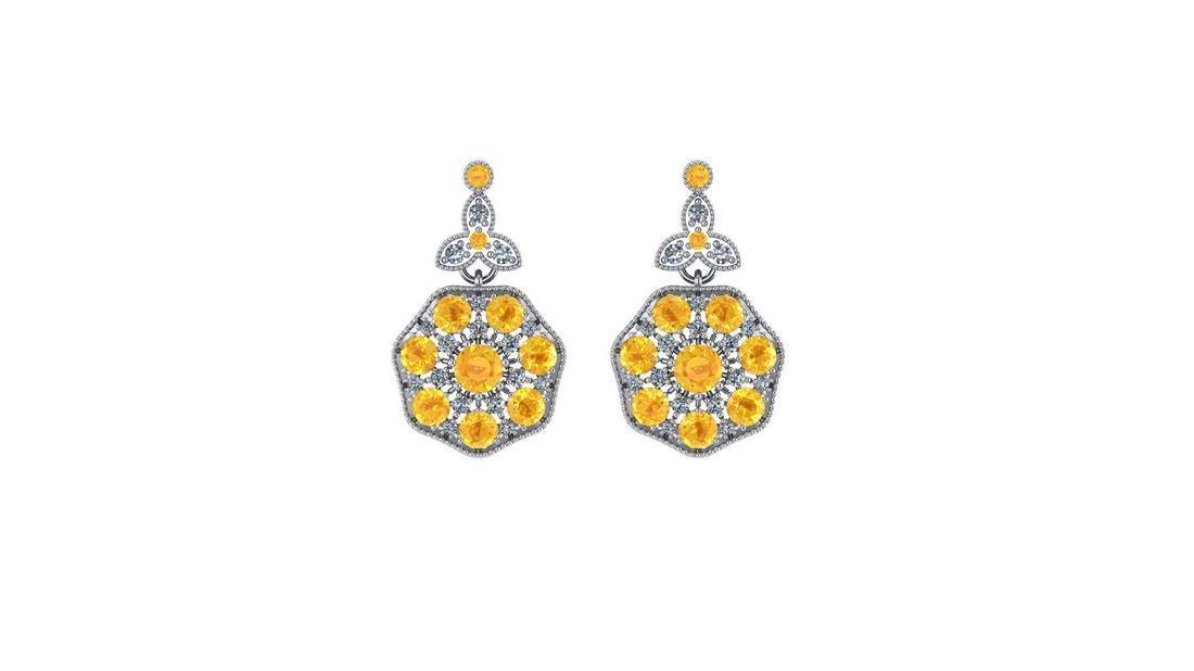 14K WHITE GOLD 7.00CT CITRINE 2.00CT DIAMOND EARRINGS (1 of 4)