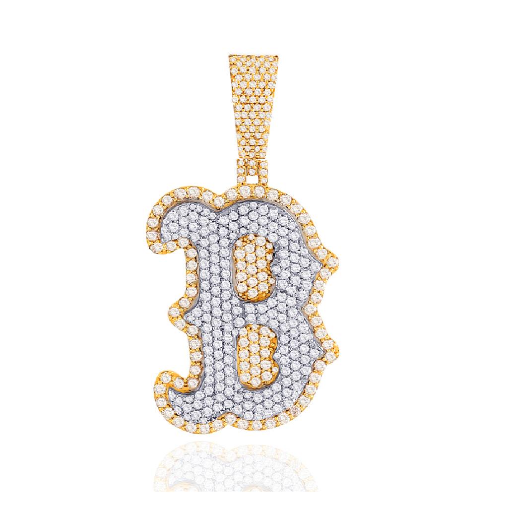 14K YELLOW GOLD 2.56CT MULTICOLOR DIAMOND LETTER B PENDANT (1 of 1)