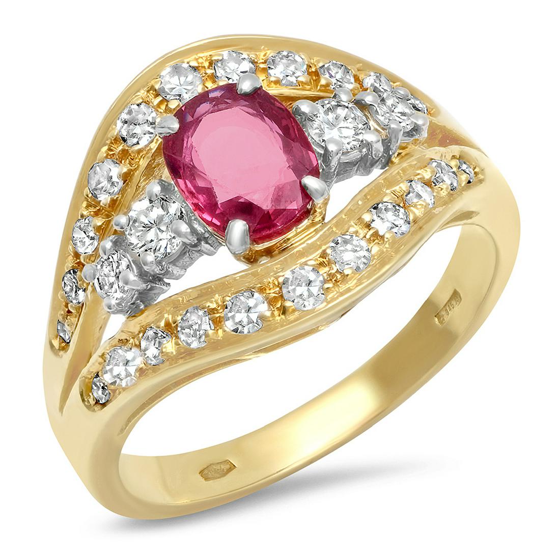 18K YELLOW GOLD 1.00CT RUBY 0.55CT DIAMOND RING (1 of 3)