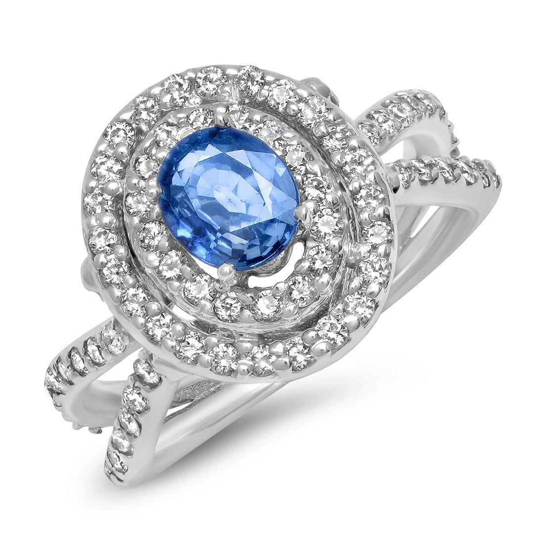 14K WHITE GOLD 0.55CT SAPPHIRE 1.50CT DIAMOND RING (1 of 1)