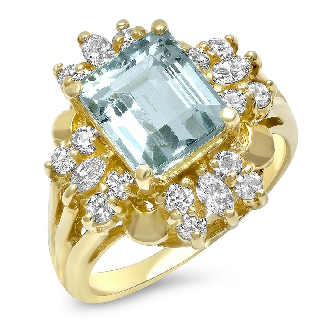 14K YELLOW GOLD 2.81CT AQUAMARINE 1CT DIAMOND RING (1 of 3)