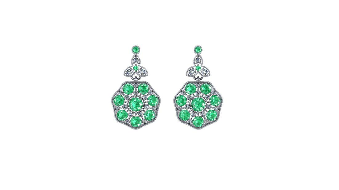 14K WHITE GOLD 7.00CT EMERALD 2.00CT DIAMOND EARRINGS (1 of 4)