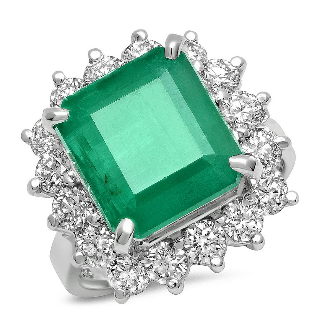 14K WHITE GOLD 5.96CT EMERALD 3.10CT DIAMOND RING (1 of 3)