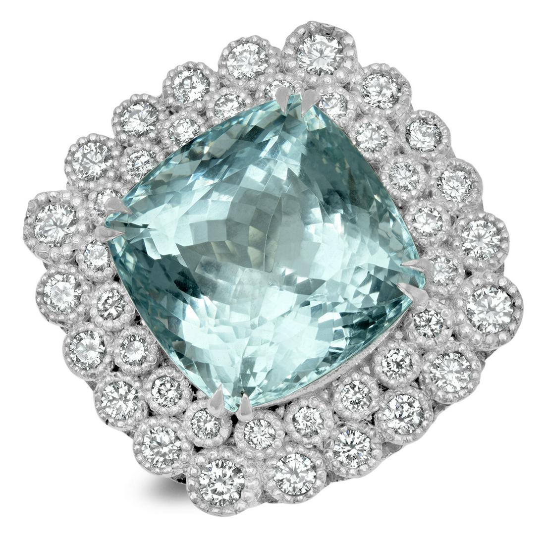 14K WHITE GOLD 28.98CT AQUAMARINE 3.00CT DIAMOND RING (1 of 2)