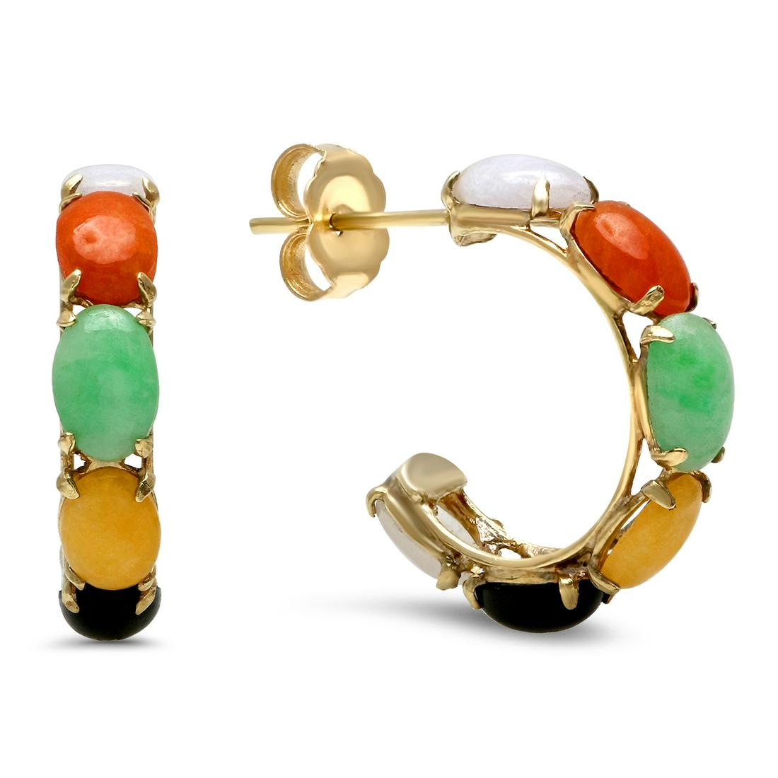 14K YELLOW GOLD JADE, CORAL, OPAL, MULTI STONE EARRINGS (1 of 1)