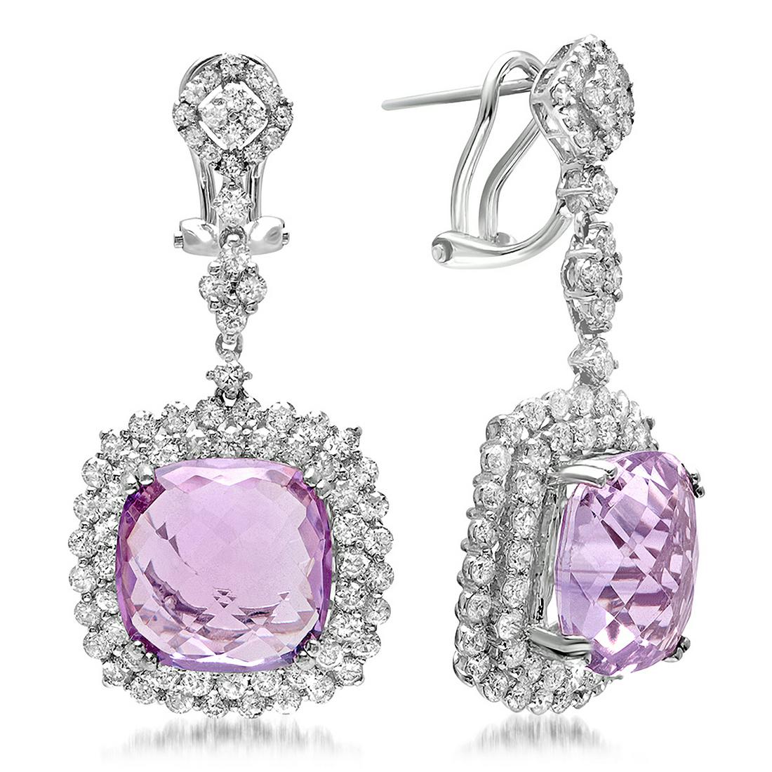 18K WHITE GOLD 19CT KUNZITE 2.50CT DIAMOND EARRINGS (1 of 2)