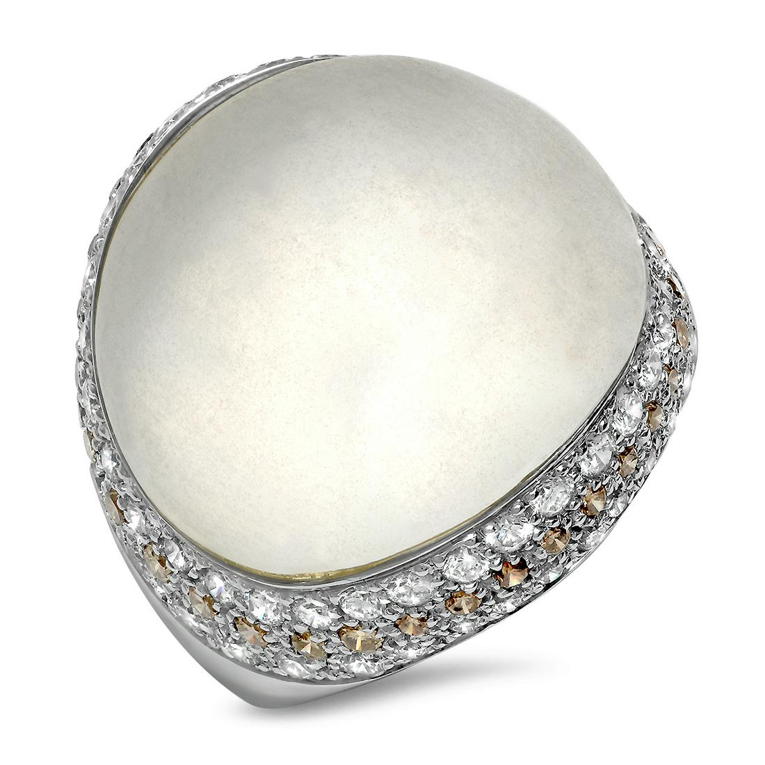 18K WHITE GOLD 19.77CT MOONSTONE 2.27CT FANCY & WHITE DIAMOND RING (1 of 2)