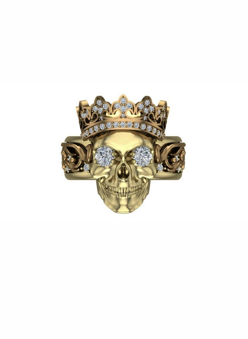 14K YELLOW GOLD 2.00CT DIAMOND CROWN SKULL RING (1 of 1)