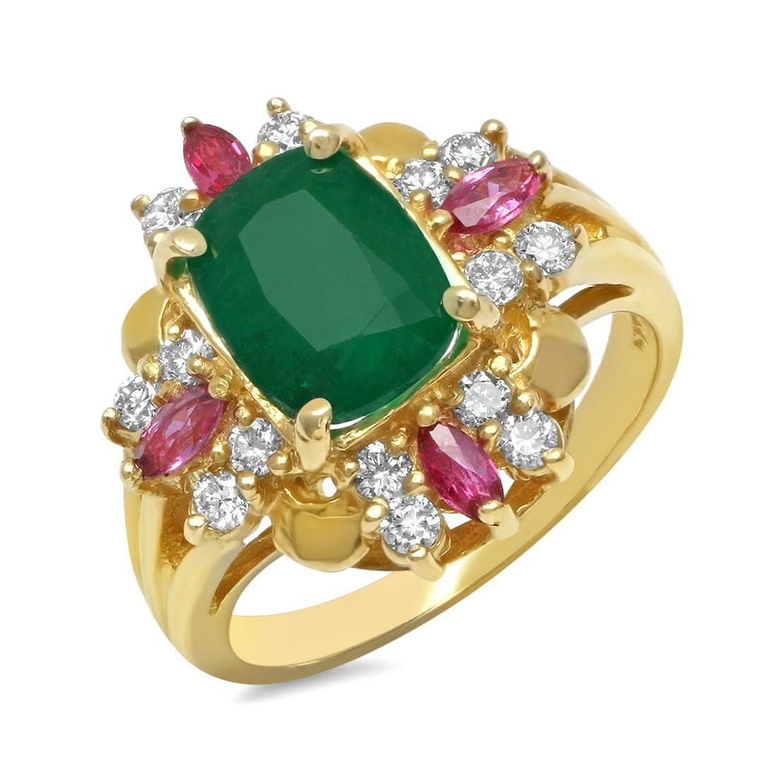 14K YELLOW GOLD 3.37CT EMERALD 0.93CT DIAMOND 0.25CT RUBY RING (1 of 2)