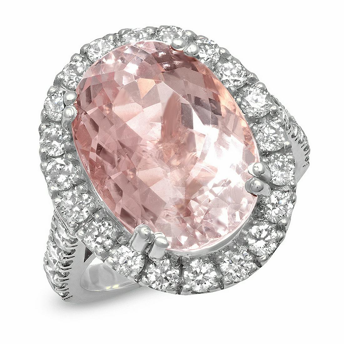14K WHITE GOLD 1.00CT MORGANITE 0.55CT DIAMOND RING (1 of 2)
