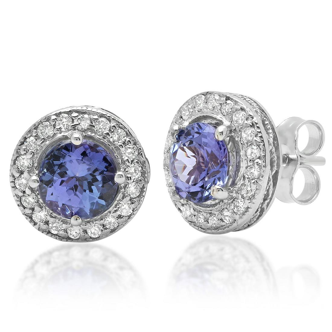 14K WHITE GOLD 3.00CT TANZANITE 1.00CT DIAMOND EARRINGS (1 of 1)