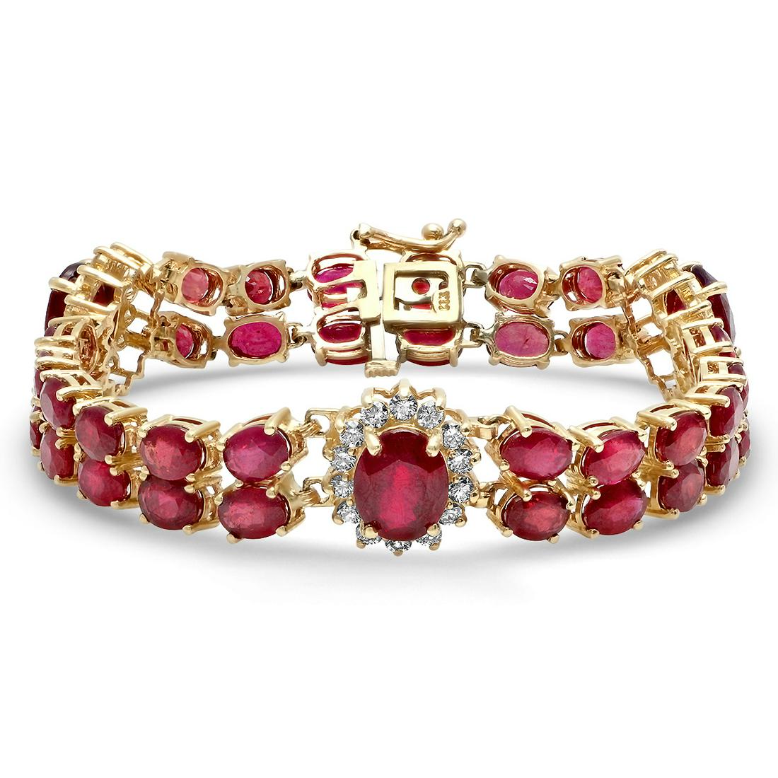 14K YELLOW GOLD 35.00CT RUBY 1.55CT DIAMOND BRACELET (1 of 1)