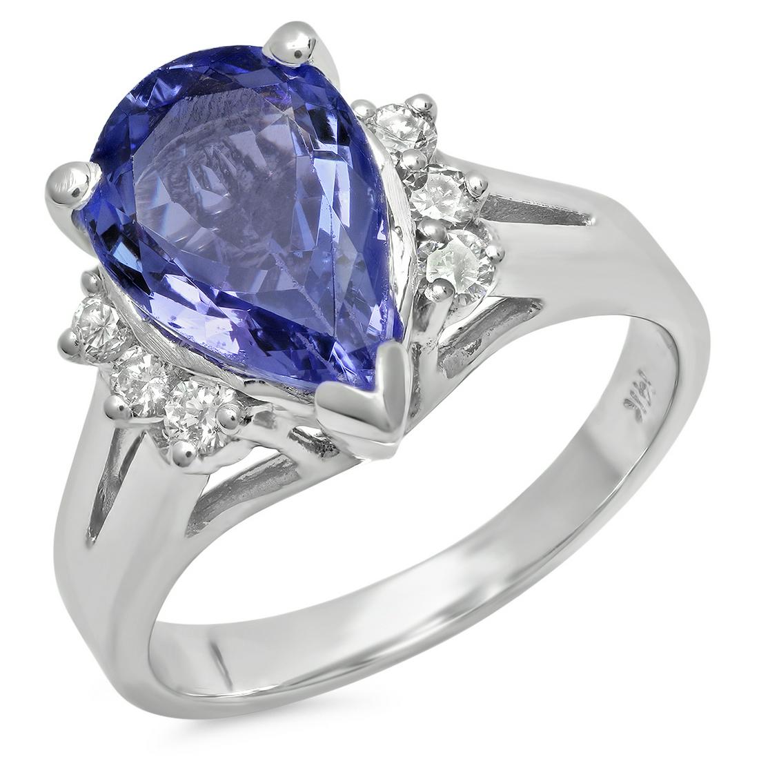 14K WHITE GOLD 3.00CT TANZANITE 0.30CT DIAMOND RING (1 of 2)