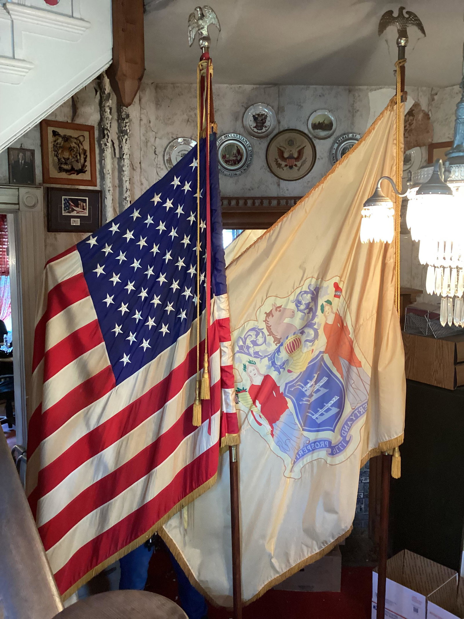 American & New Jersey State Flags on Floor Poles 116" (1 of 1)