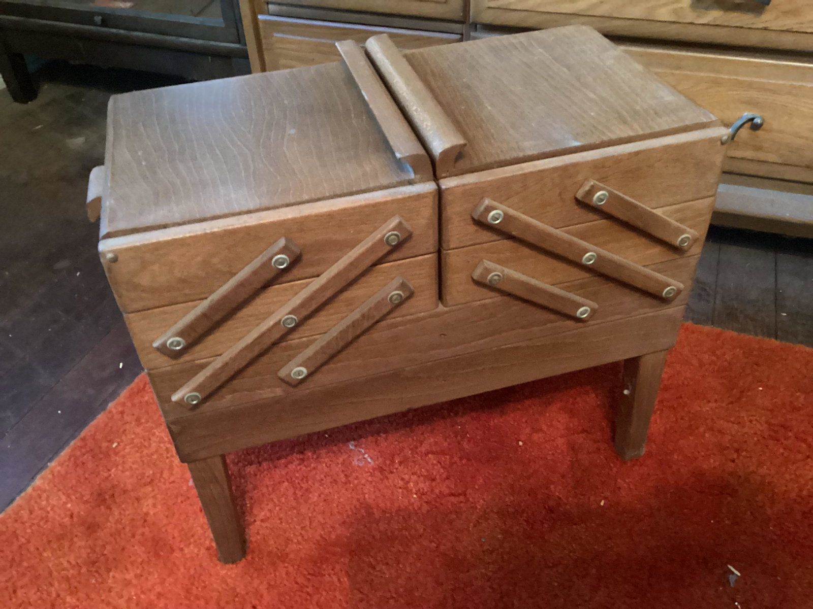 Vintage Three Tier wooden Sewing Box 22"x12"x18": Vintage Three Tier wooden Sewing Box 22"x12"x18"
