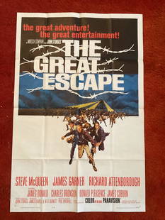 1963 Original Numbered Steve McQueen "The Great Escape" Movie Theater Poster 41"x27": 1963 Original Numbered Steve McQueen "The Great Escape" Movie Theater Poster 41"x27"