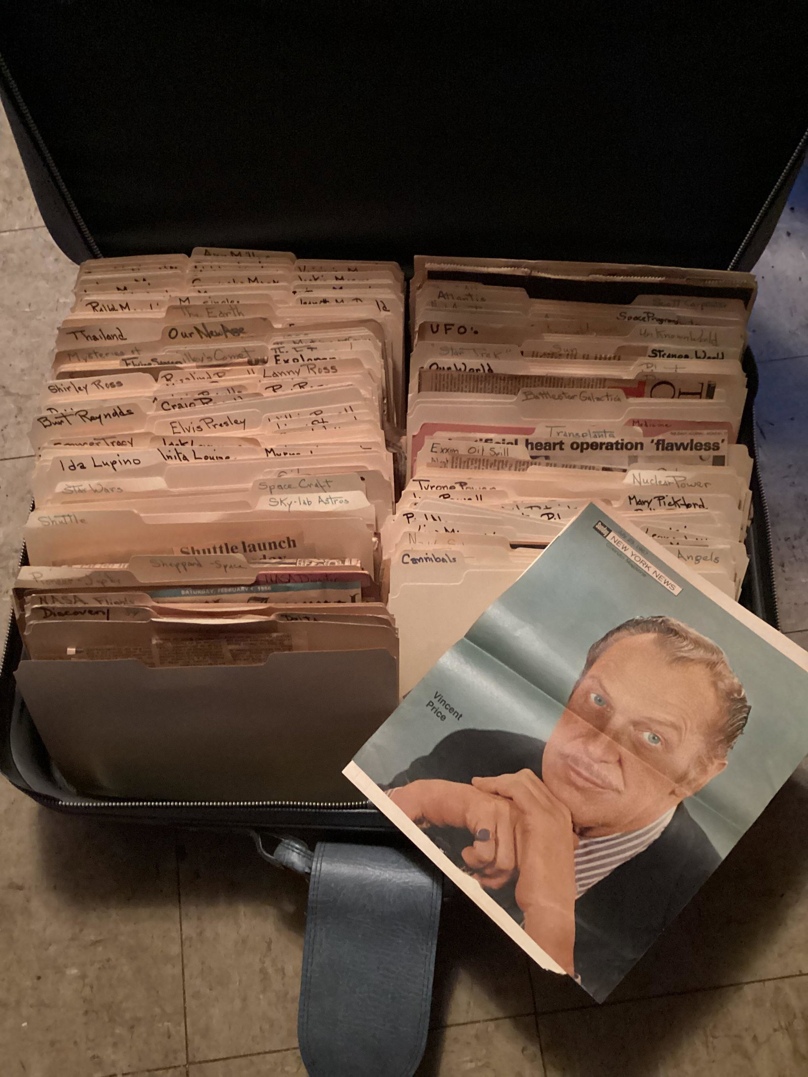 Suitcase full of Vintage Magazine & Newspaper Clippings on UFOs, Celebrities, and more (1 of 1)