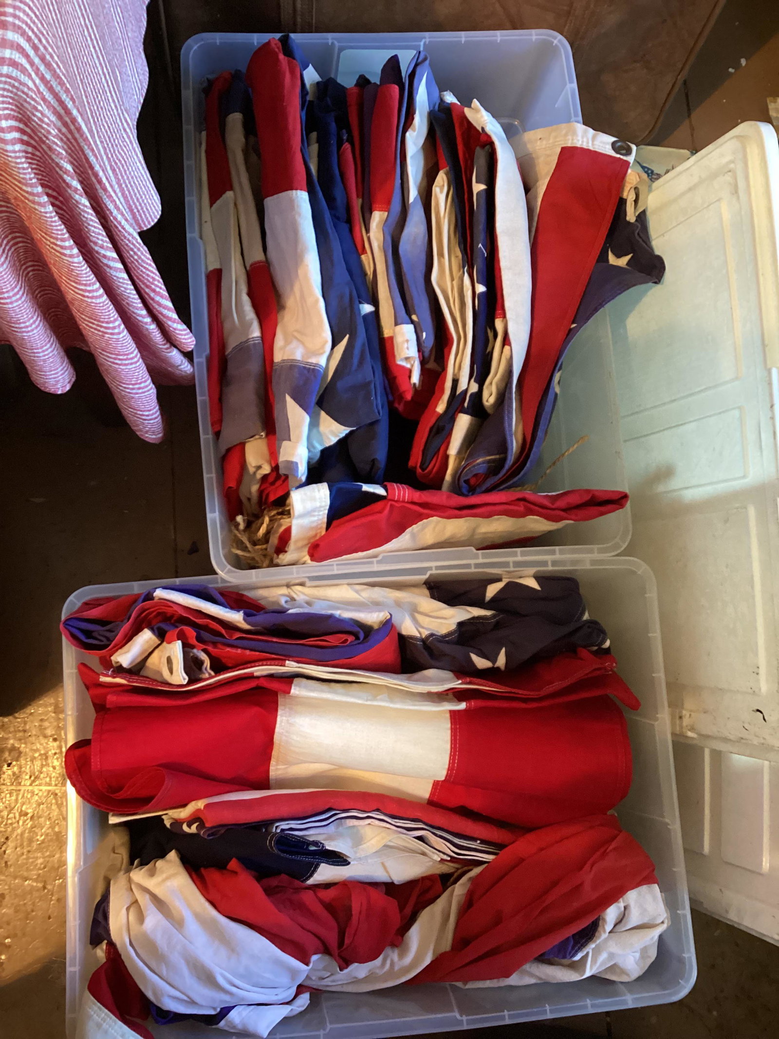 Two Totes ful of Vintage Flags: Two Totes ful of Vintage Flags