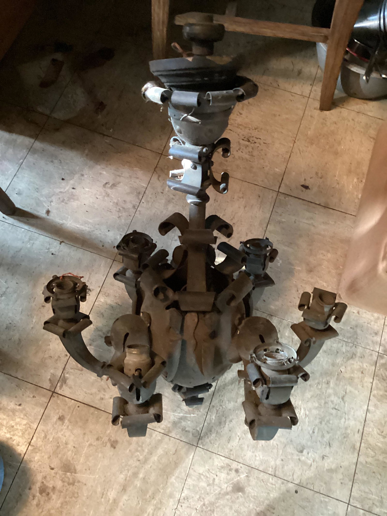Antique Heavy Metal Chandelier -28" Needs Rewiring: Antique Heavy Metal Chandelier -28" Needs Rewiring