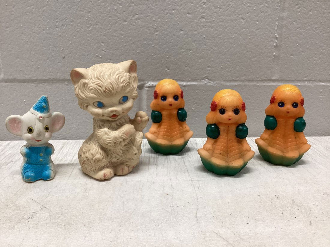 Vintage Mr. Arrow cat and other vintage rubber toys: Cat made in W Germany