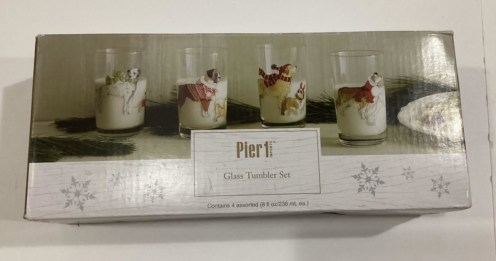 Set of Pier One Dog Christmas Tumblers: New in the box