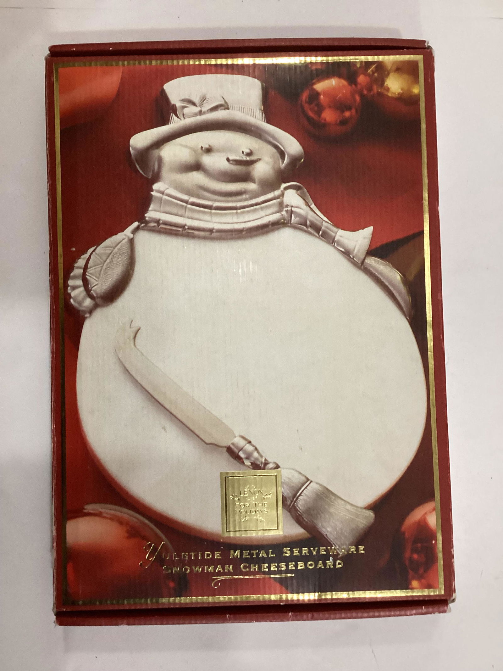 Lenox Snowman Cheeseboard in the box: Yuletide Metal Accent Serveware
