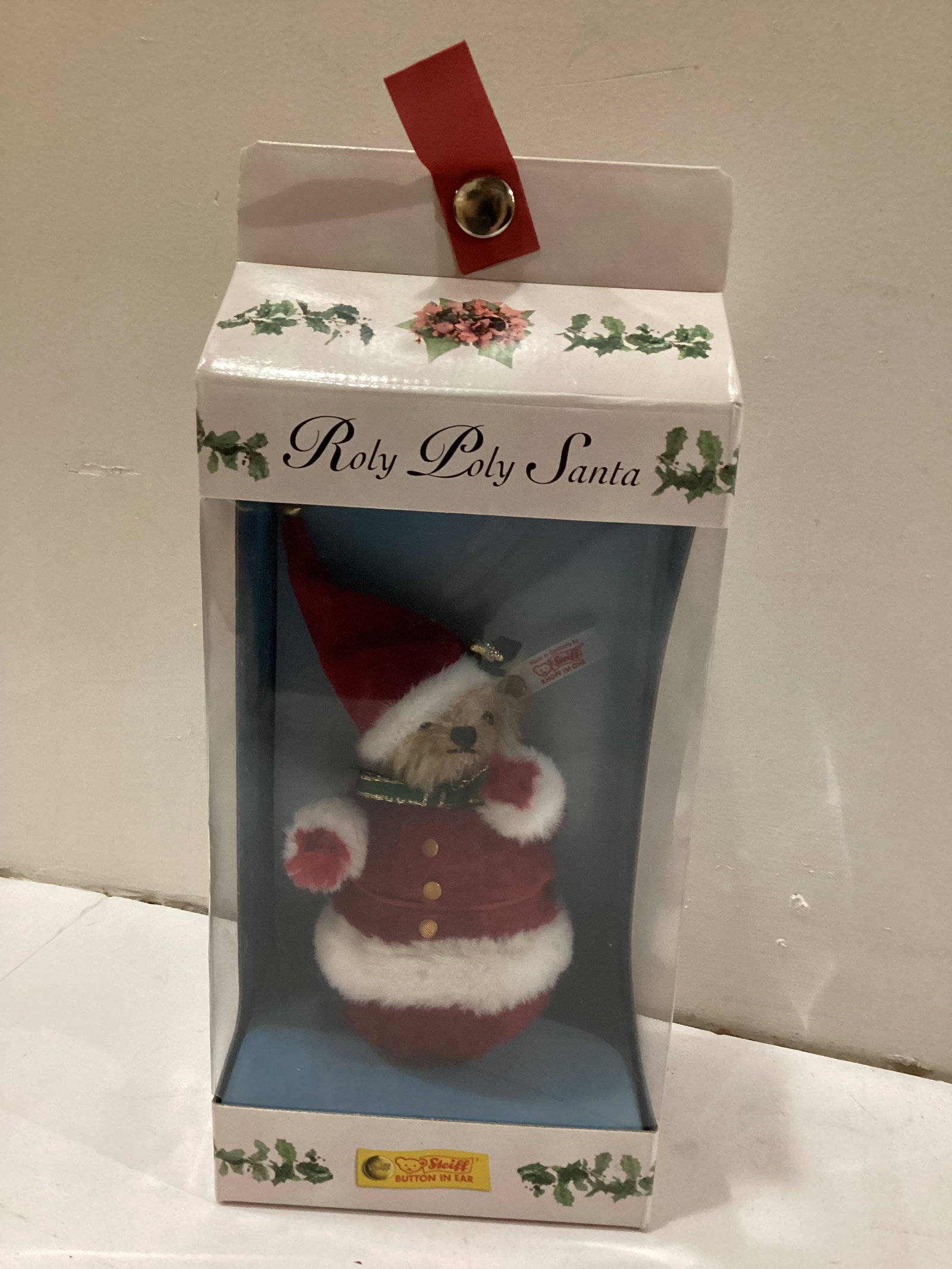 Steiff Genuine Mohair Roly Poly Santa Bear: New in Box