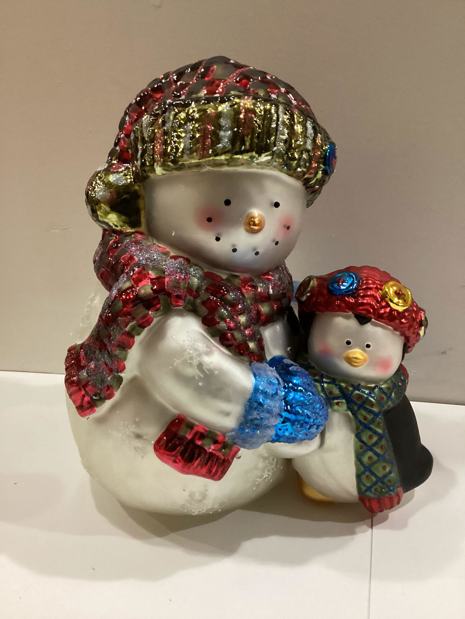 Mercury Glass Snowman and Penguin: 13"x12"