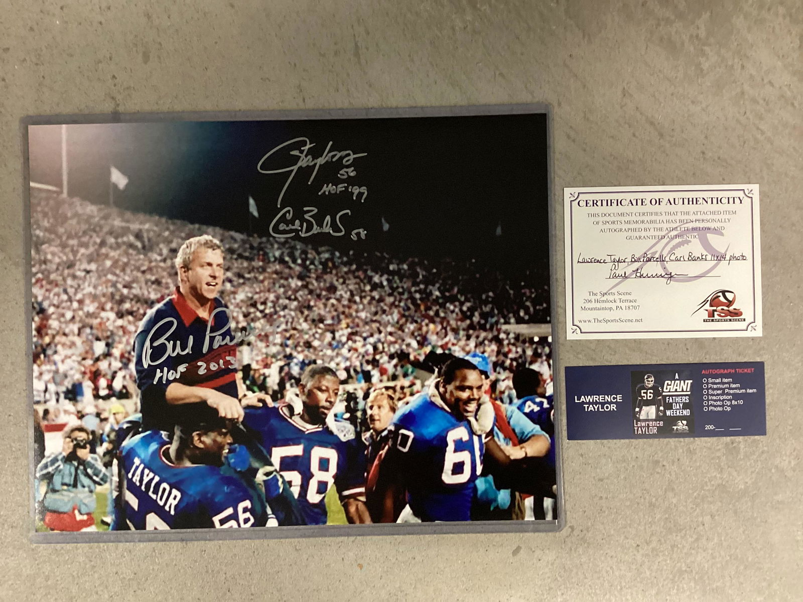 Lawrence Taylor, Carl Banks, Bill Parcels Signed Photo with TSS COA (1 of 3)
