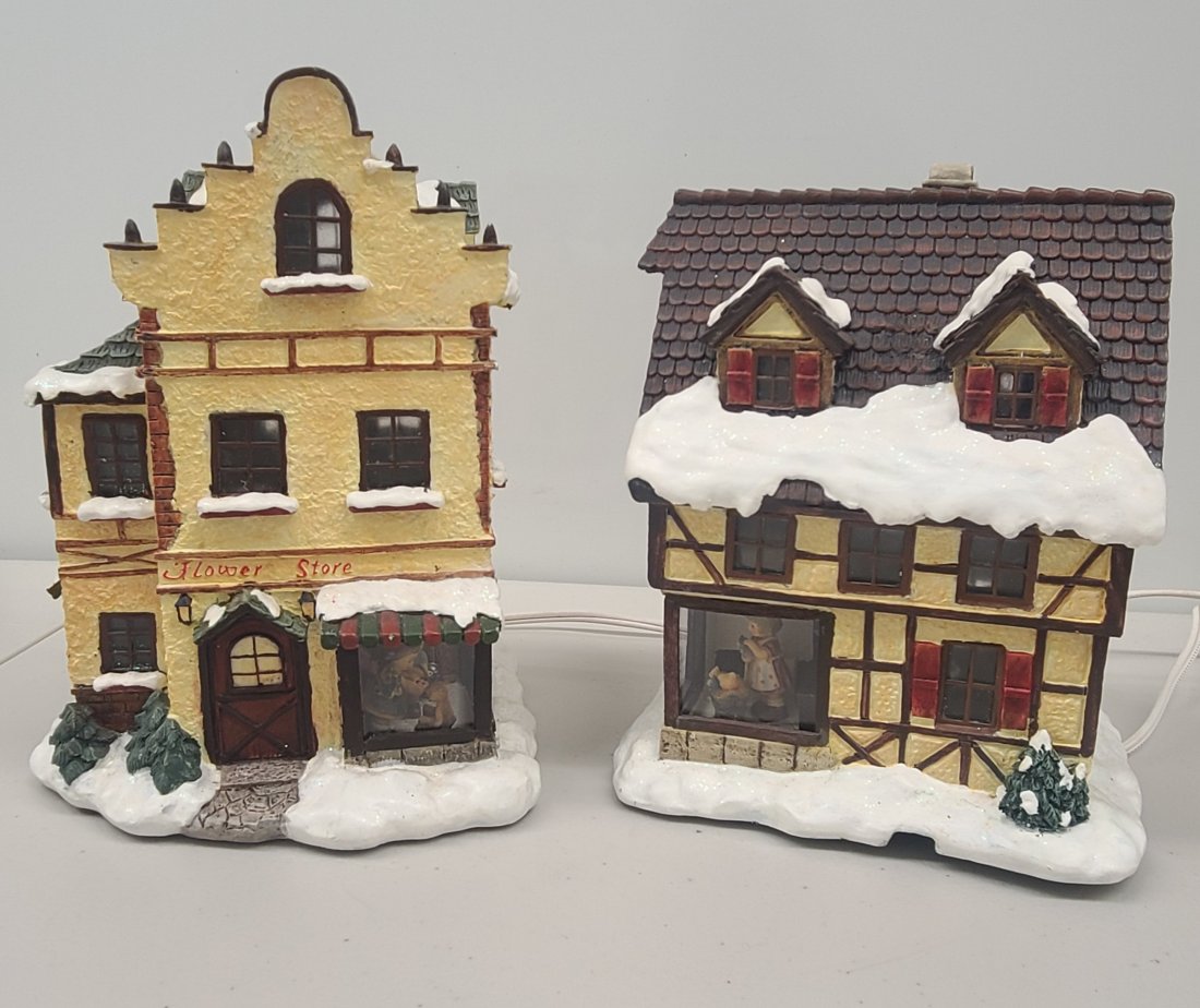 Hawthorne Village Berta Hummel Christmas Village Houses: Furry Friends Pet Shoppe and Flower Shop. Working condition.