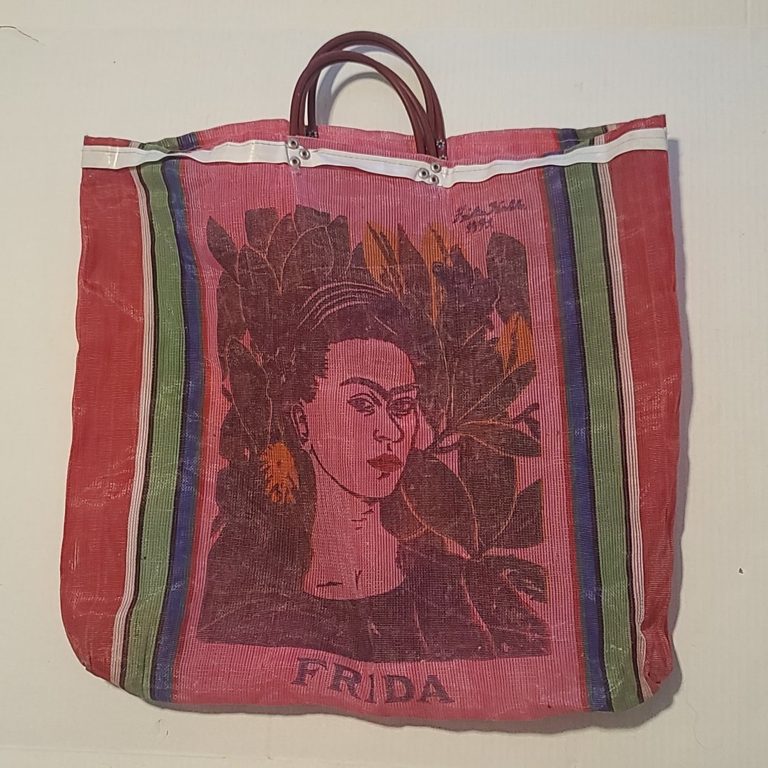 Vintage 90s Frida Kahlo Artisian Made Tote: 19x18" not including handles.