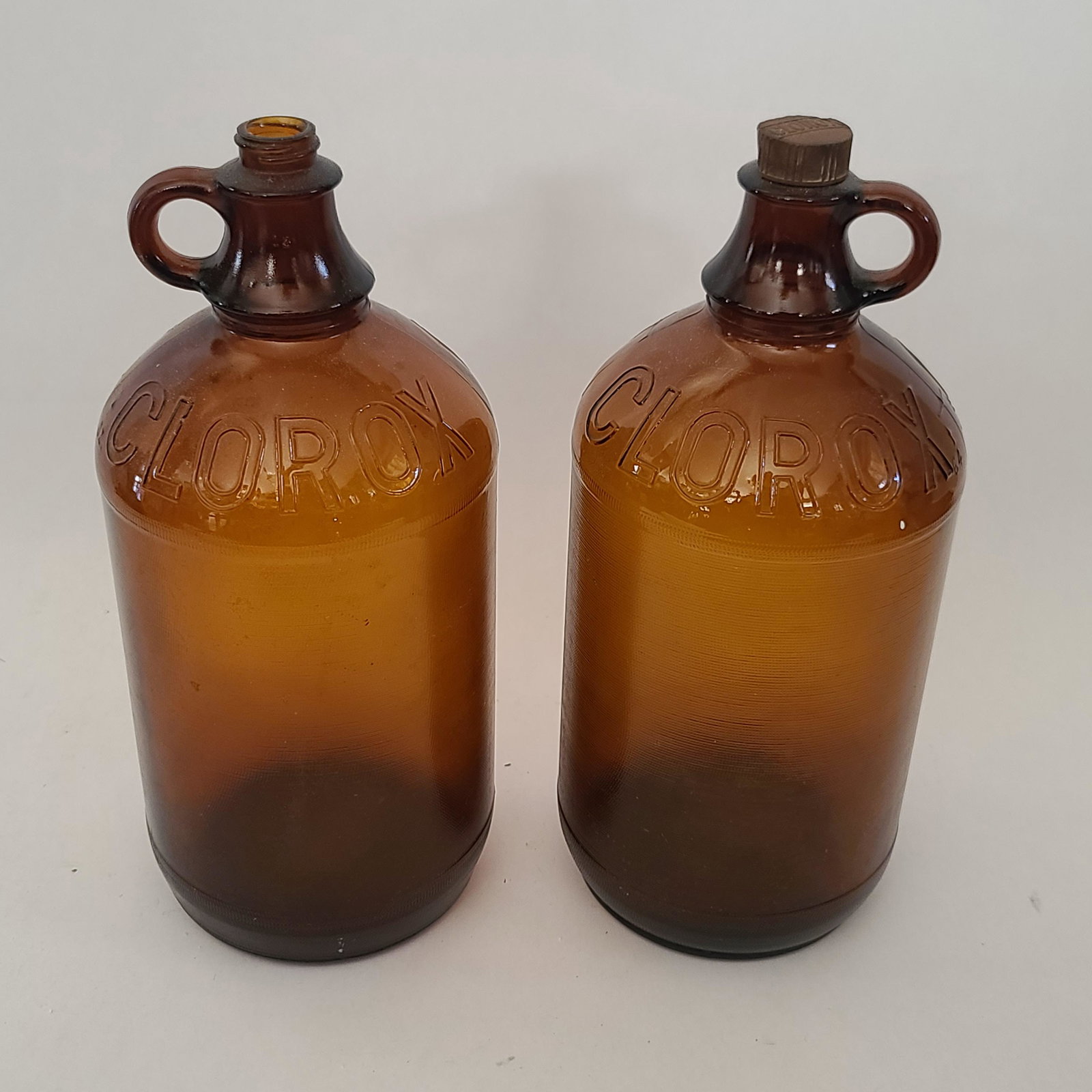 Vintage Amber Glass Clorox Bottles: 11x5" each