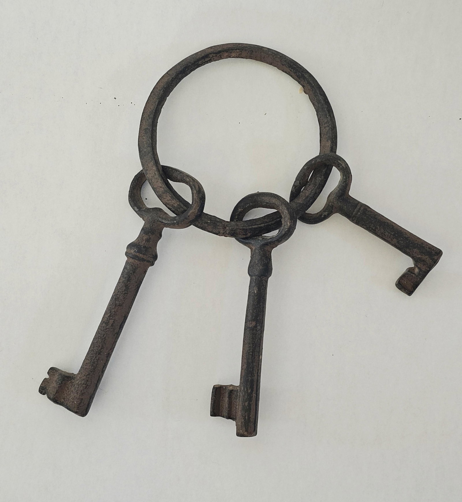 Antique Iron Keys on Ring: 8" at longest