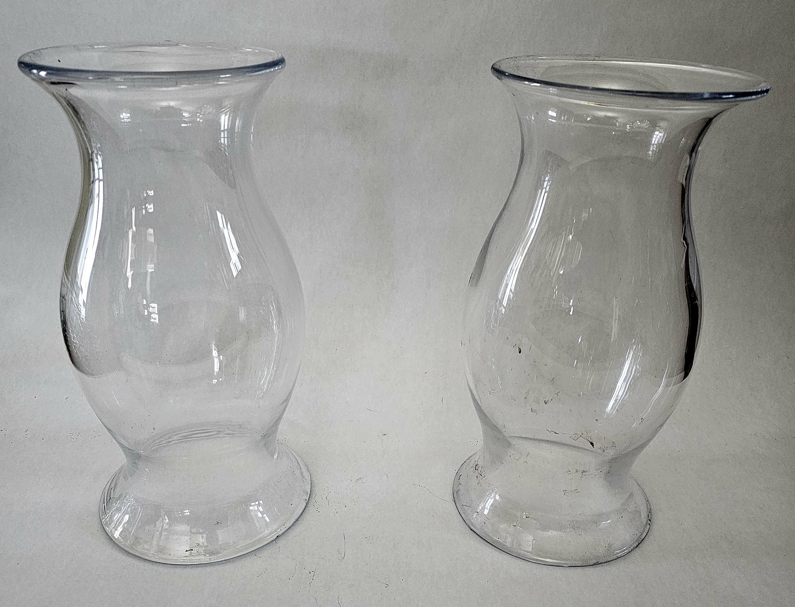 Simon Pierce Glass Hurricane Lamps: No chips, need cleaning. 13.5x6.5" each.