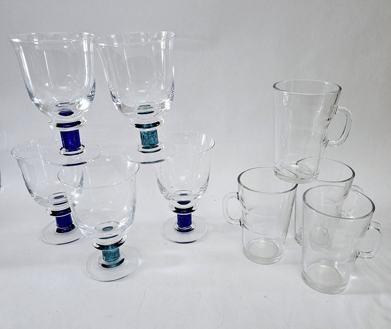 Atelier for Nespresso Glass Mugs and Denby Harlequin blue and green glasses / goblets: excellent condition, wine glasses with blue and green accents