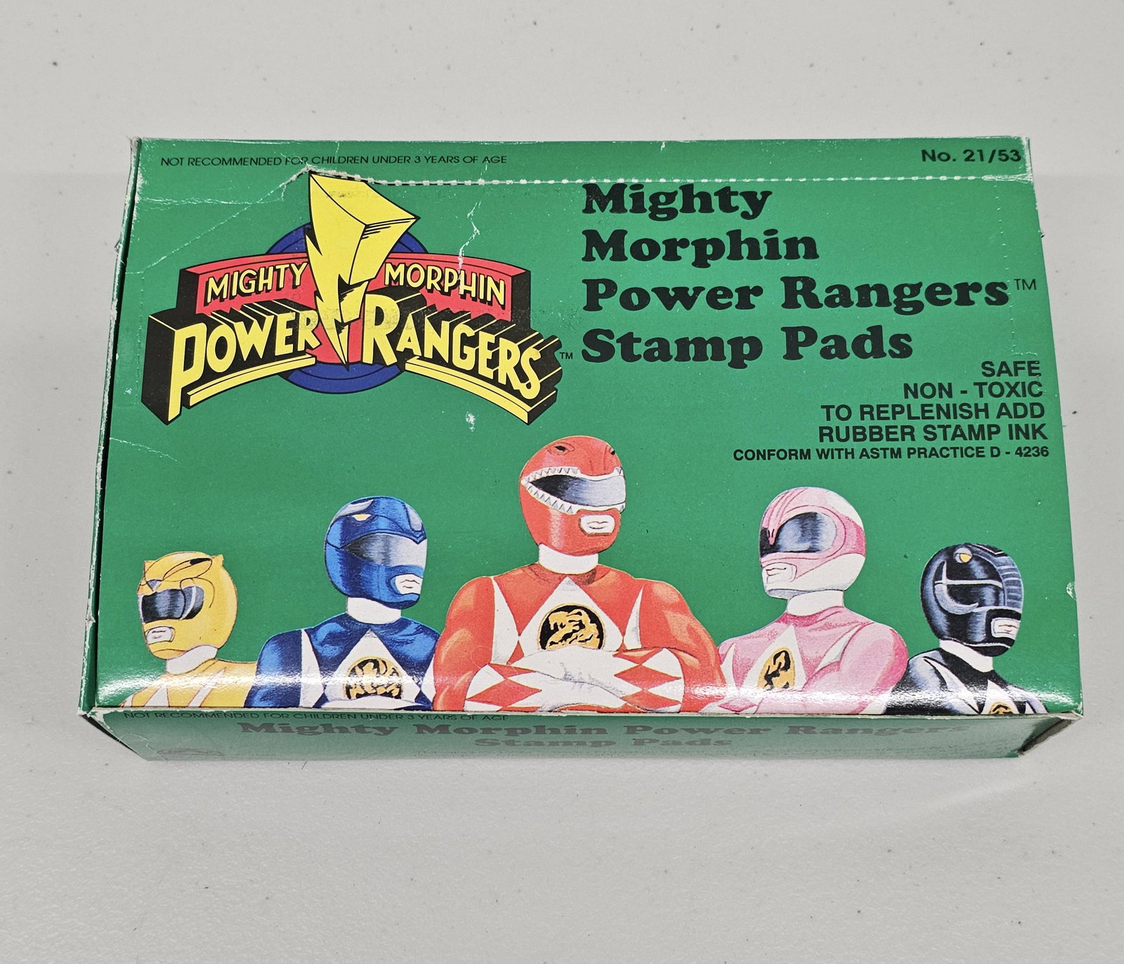 1994 Mighty Morphin Power Rangers Stamp Pads: box measures 7x5x2"