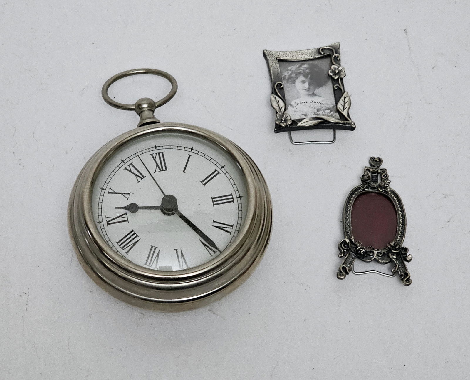Vintage Oversized Pocket Watch and Mini Pewter Frames (1 of 2)