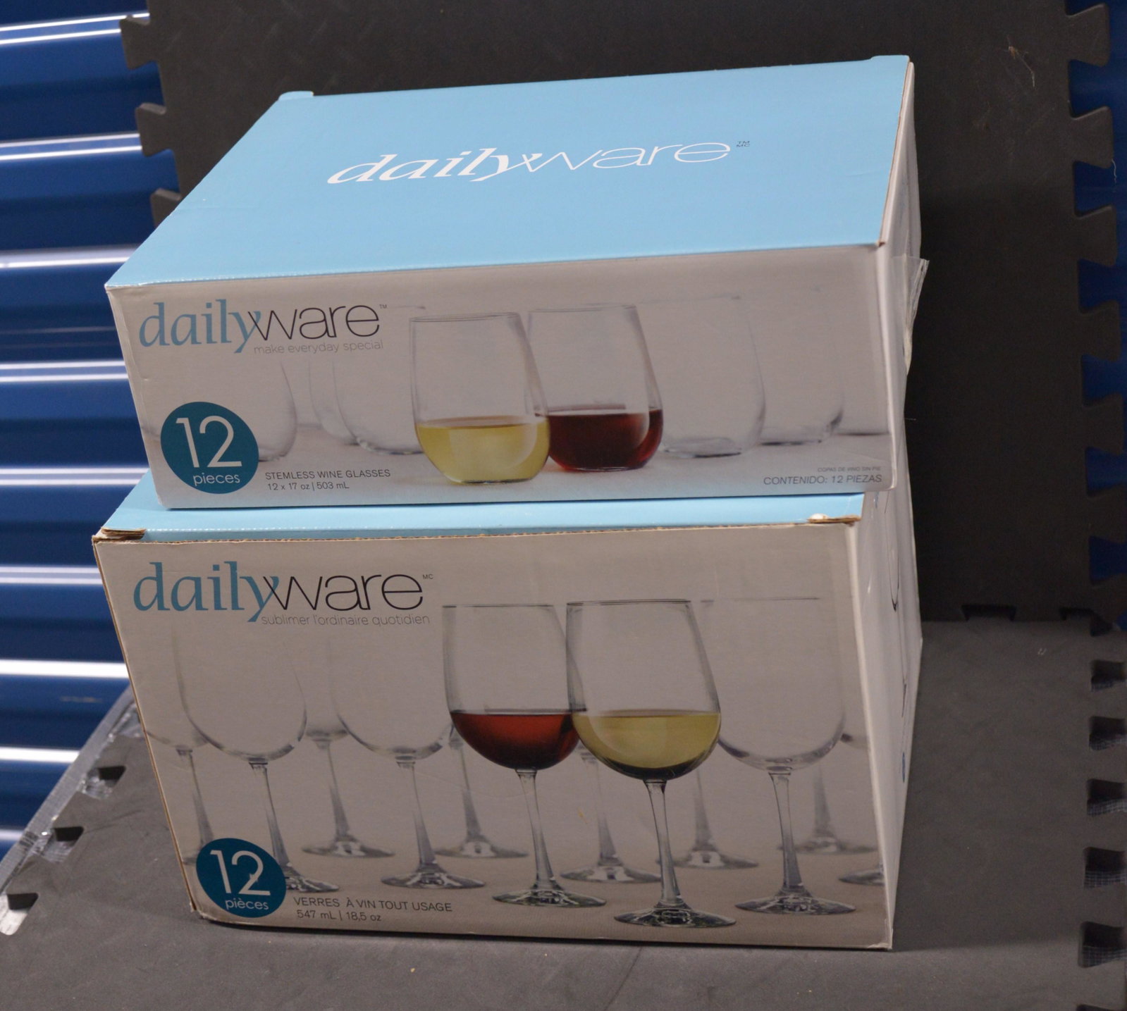 dailyware stemmed and stemless wine glasses, 12 each: dailyware stemmed and stemless wine glasses, 12 each