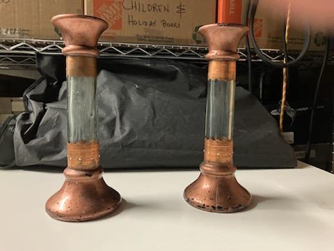 Pair of copper and glass candle stick holders (1 of 1)