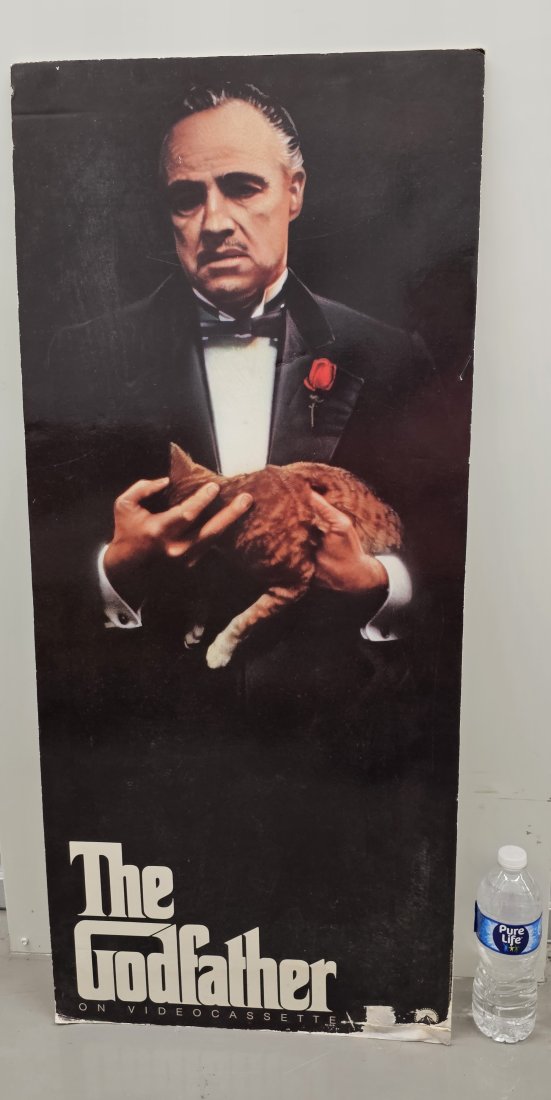 The Godfather on Video Cardboard Vintage Advertisement: note water damage- 37x16"