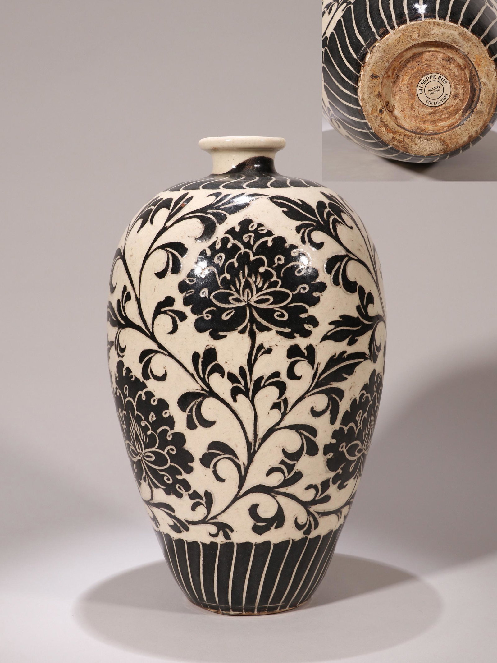 CHINESE PORCELAIN CIZHOU BLACK GLAZE FLOWER MEIPING VASE (1 of 9)