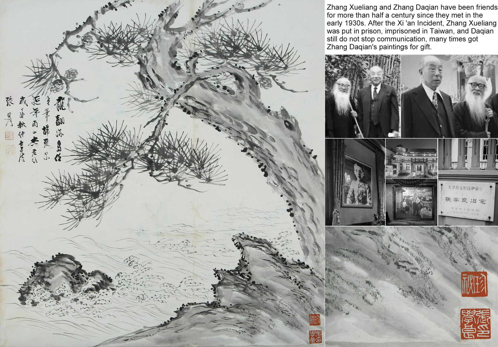 CHINESE SCROLL PAINTING OF PINE SIGNED BY ZHANG DAQIAN (1 of 8)