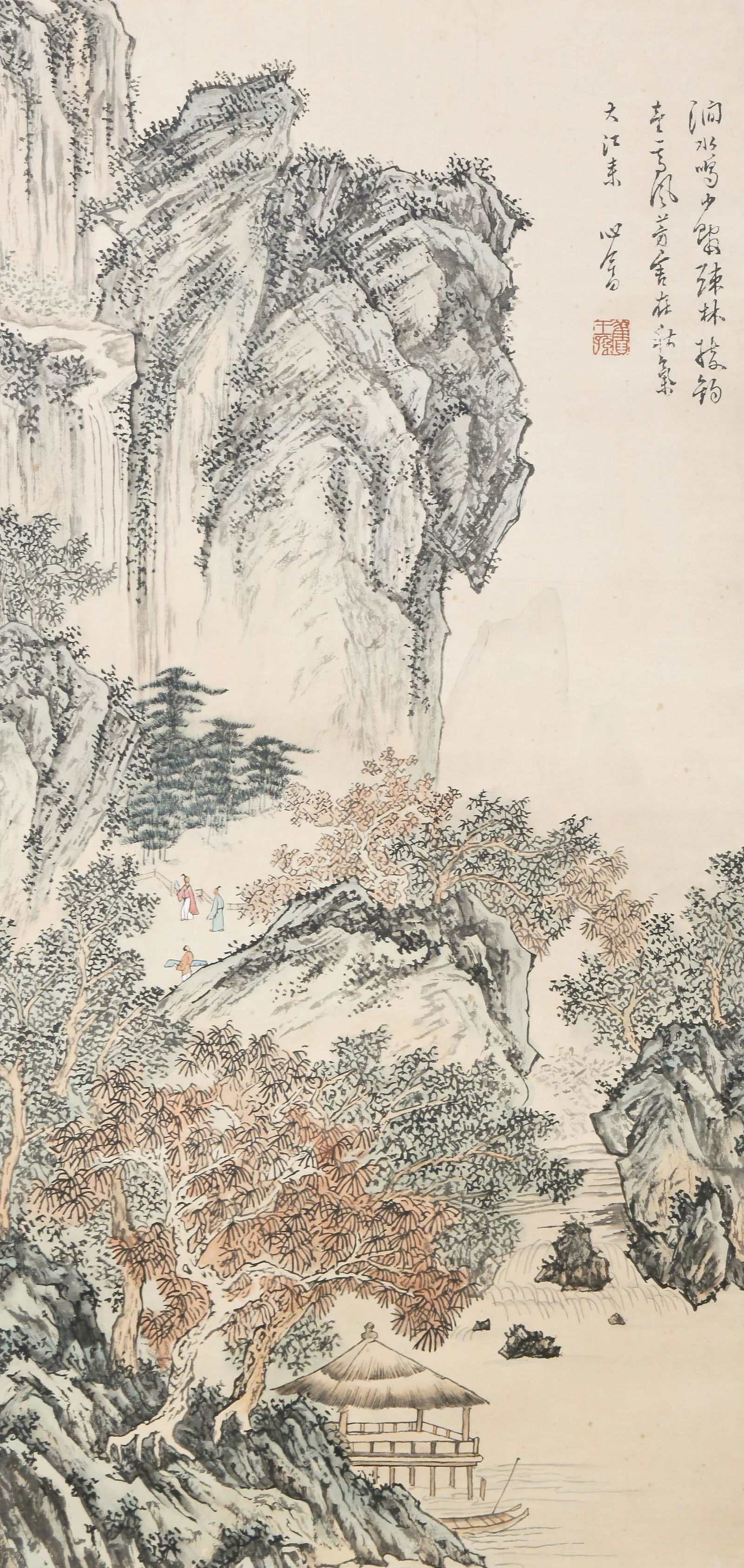 CHINESE SCROLL PAINTING OF MOUNTAIN VIEWS SIGNED BY PURU (1 of 5)