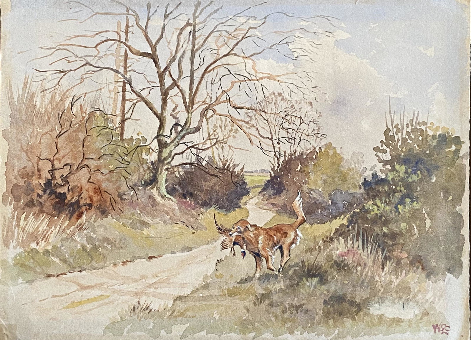 WATERCOLOR PAINTING ON CARD SIGNED BY WINSTON CHURCHILL: WATERCOLOR PAINTING ON CARD SIGNED BY WINSTON CHURCHILL. WATERCOLOR PAINTING ON CARD SIGNED BY WINSTON CHURCHILL. Watercolor painting on card signed WSC. Image size 39cm by 29cm. . USA demostic shippi