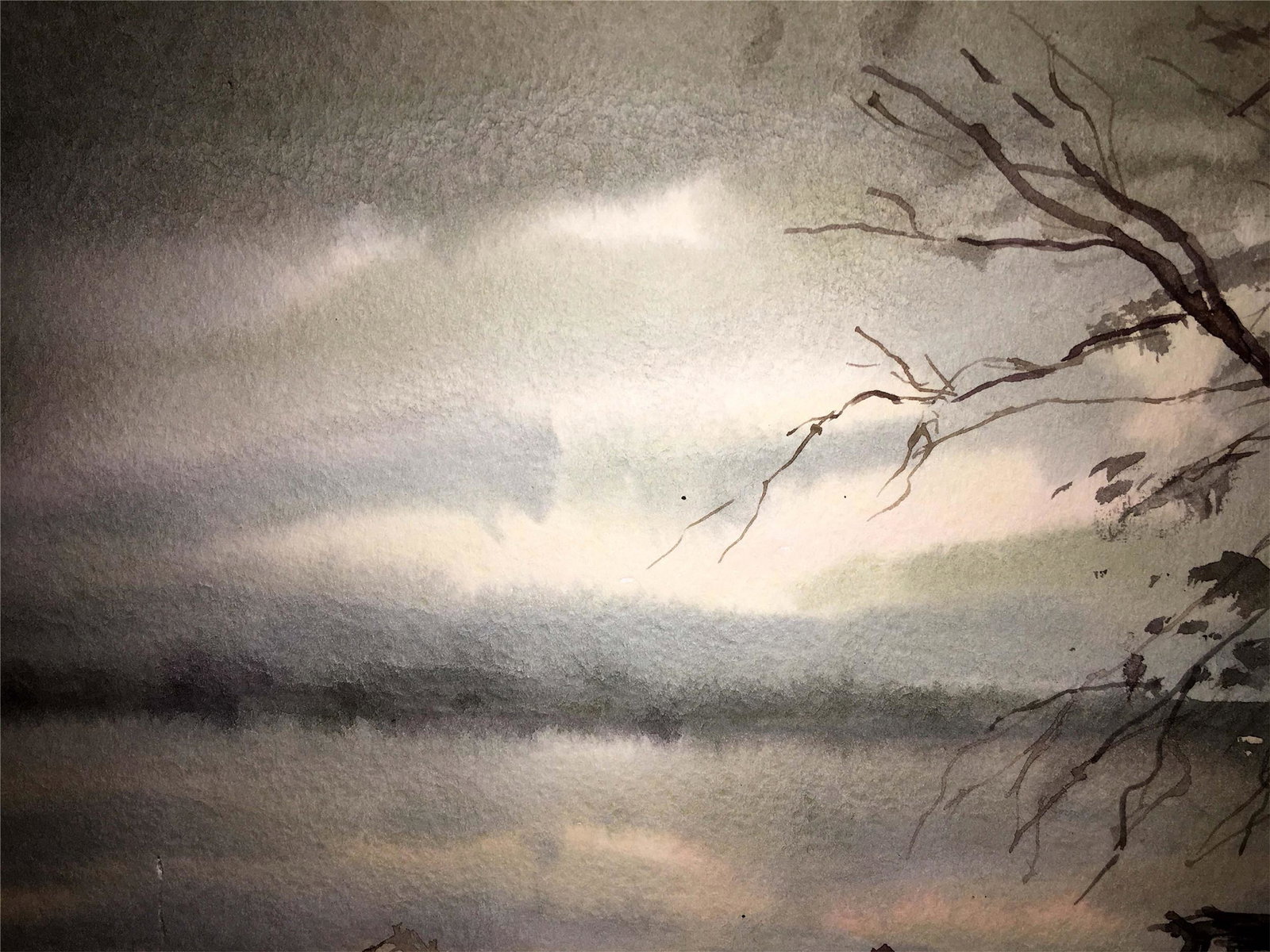Wind over the river watercolor painting on paper: * TITLE: "Wind over the river" * ARTIST: Viktor Mikhailichenko * SIZE: 20,5x30 cm/'8.07Ñ…11,81 inches' * MEDIUM: watercolor, cardboard * HAND PAINTED: Original painting from our collection * CERTIF