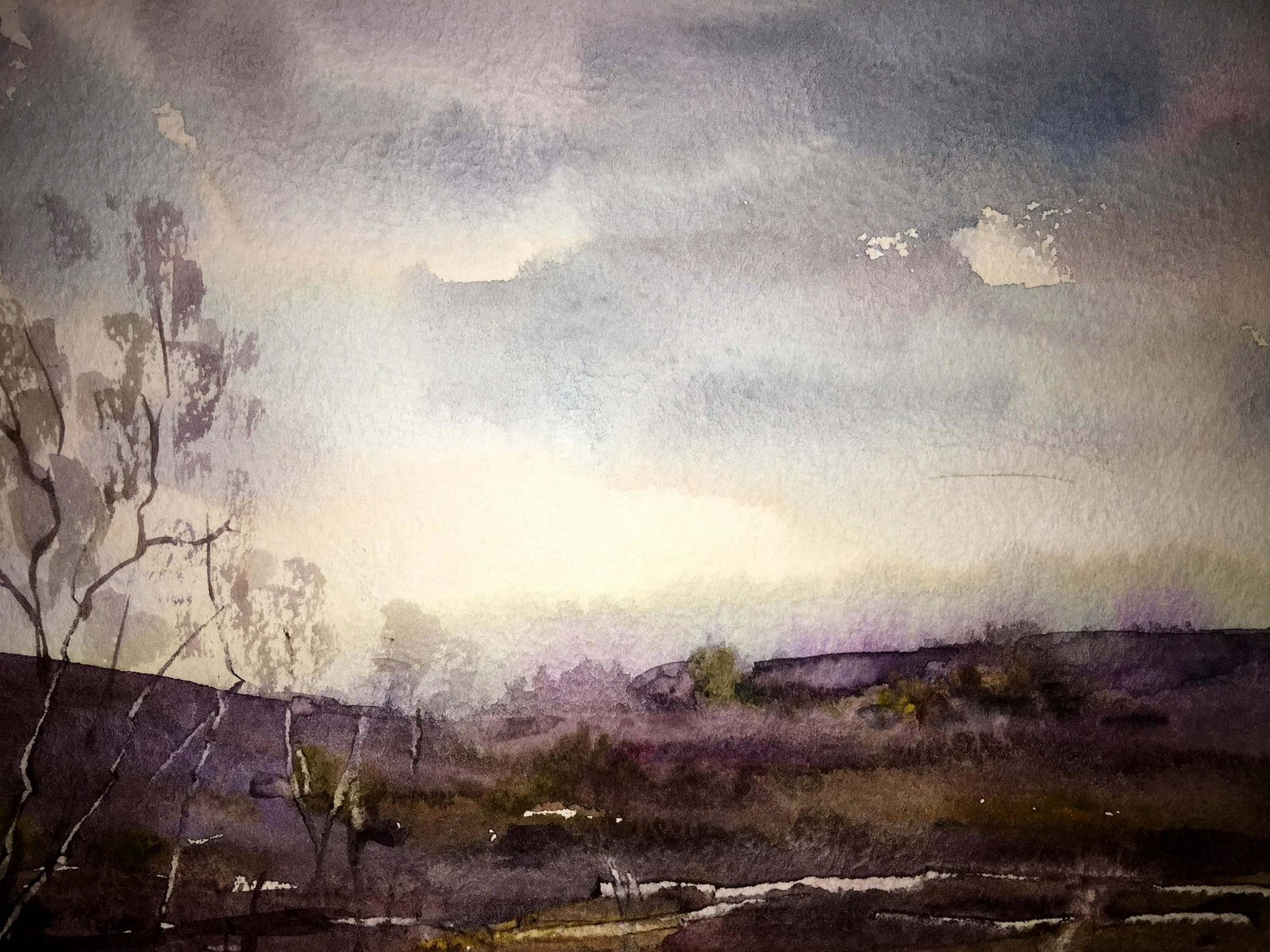 Autumn landscape watercolor painting on paper: * TITLE: "Autumn landscape" * ARTIST: Viktor Mikhailichenko * SIZE: 21x30 cm/'8.26Ñ…11,81 inches' * MEDIUM: watercolor, cardboard * HAND PAINTED: Original painting from our collection * CERTIFICATE