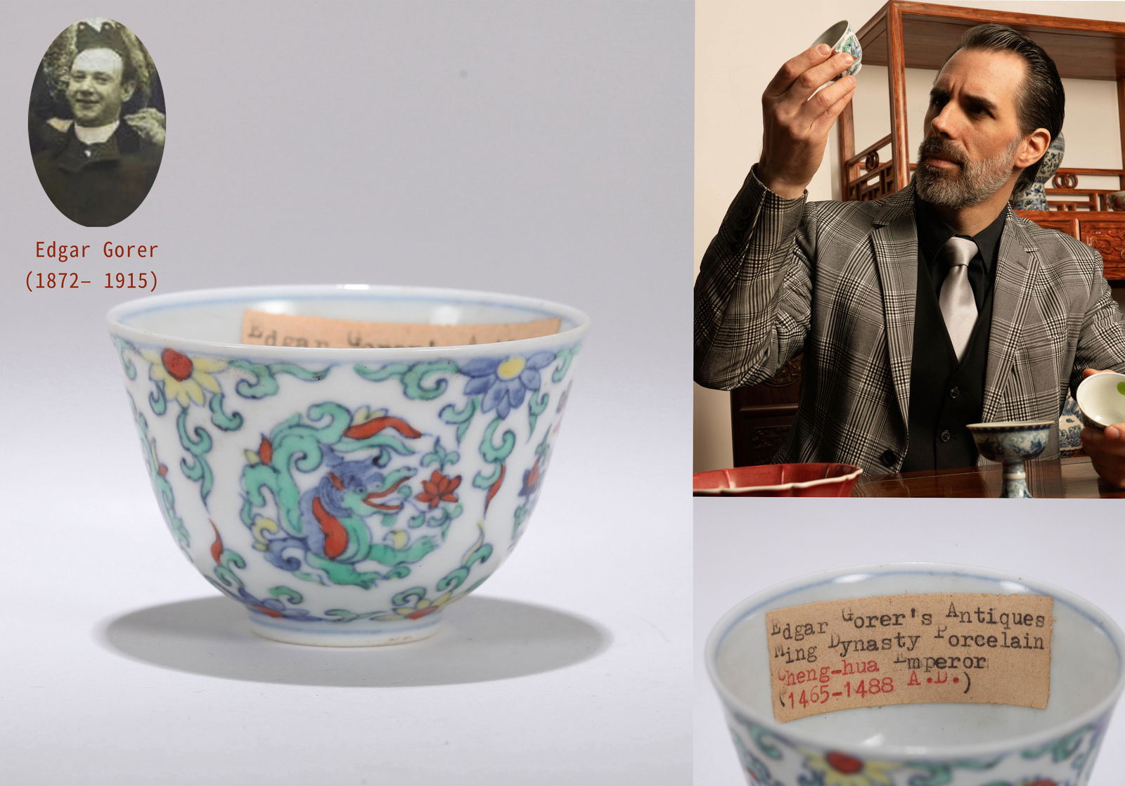 CHINESE PORCELAIN DOUCAI ROUND FLOWER TEA CUP: CHINESE PORCELAIN DOUCAI ROUND FLOWER TEA CUP. Diam. 7.5cm. H. 4.8cm. We provide in-house packing and shpping service. Shipping cost will be added into invoice. USA demostic shipping cost 30USD. Inter