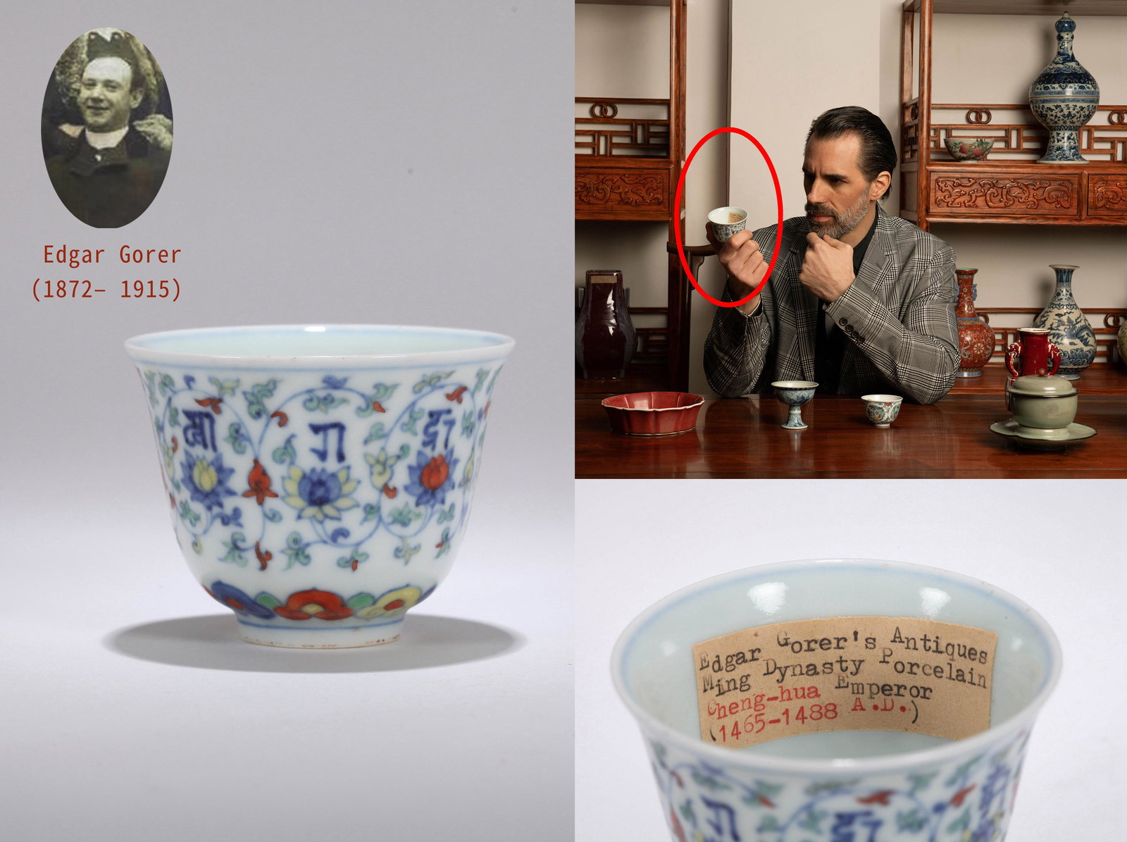 CHINESE PORCELAIN DOUCAI FLOWER WINE CUP: CHINESE PORCELAIN DOUCAI FLOWER WINE CUP. Diam. 7cm. H. 5.5cm. We provide in-house packing and shpping service. Shipping cost will be added into invoice. USA demostic shipping cost 30USD. Internationa