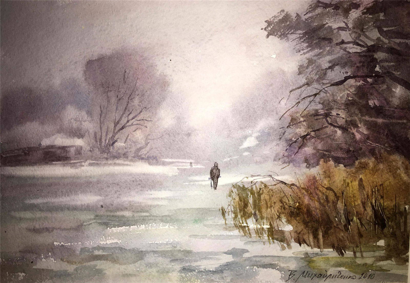 Winter forest watercolor painting on paper (1 of 1)
